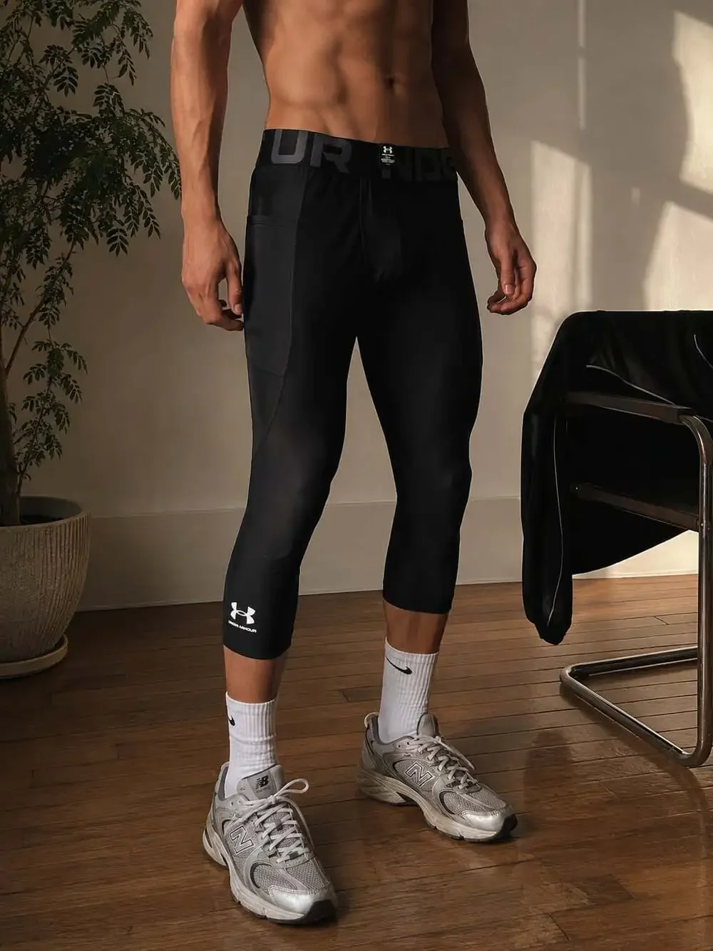 Under Armour HeatGear Compression 3/4 Tights Black Gym Running SM